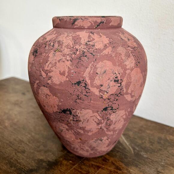 Vintage Art Pottery Matte Finish Mauve Vase with Abstract Rose Design - Picture 3 of 6